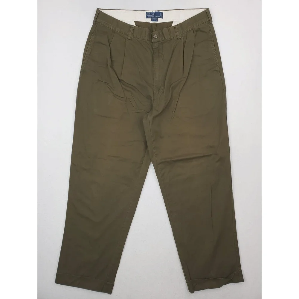 Vintage Polo Ralph Lauren Pants Mens 36x30 Green Hammond Pleated Chino Relaxed